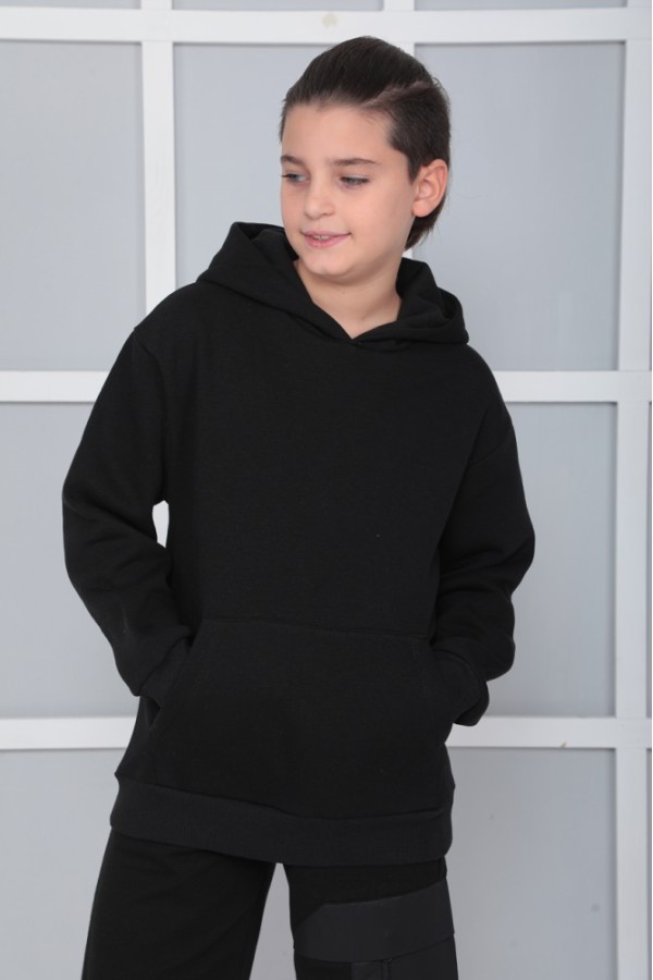 Giyimod Erkek Çocuk Siyah Kapüşonlu Sweatshirt